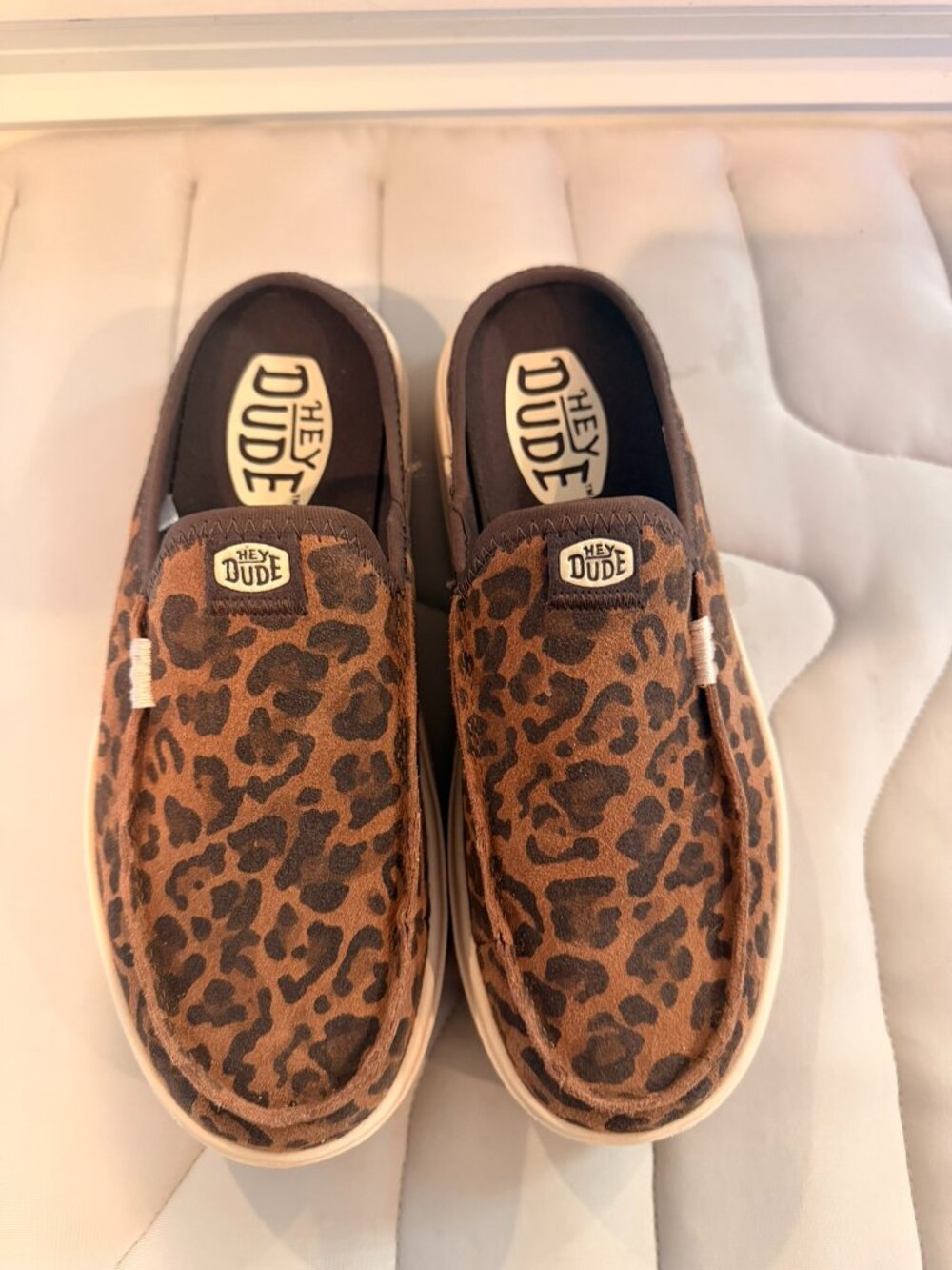HEYDUDE Austin Lift Classic Brown Leopard Platform Mules Women's Size 7